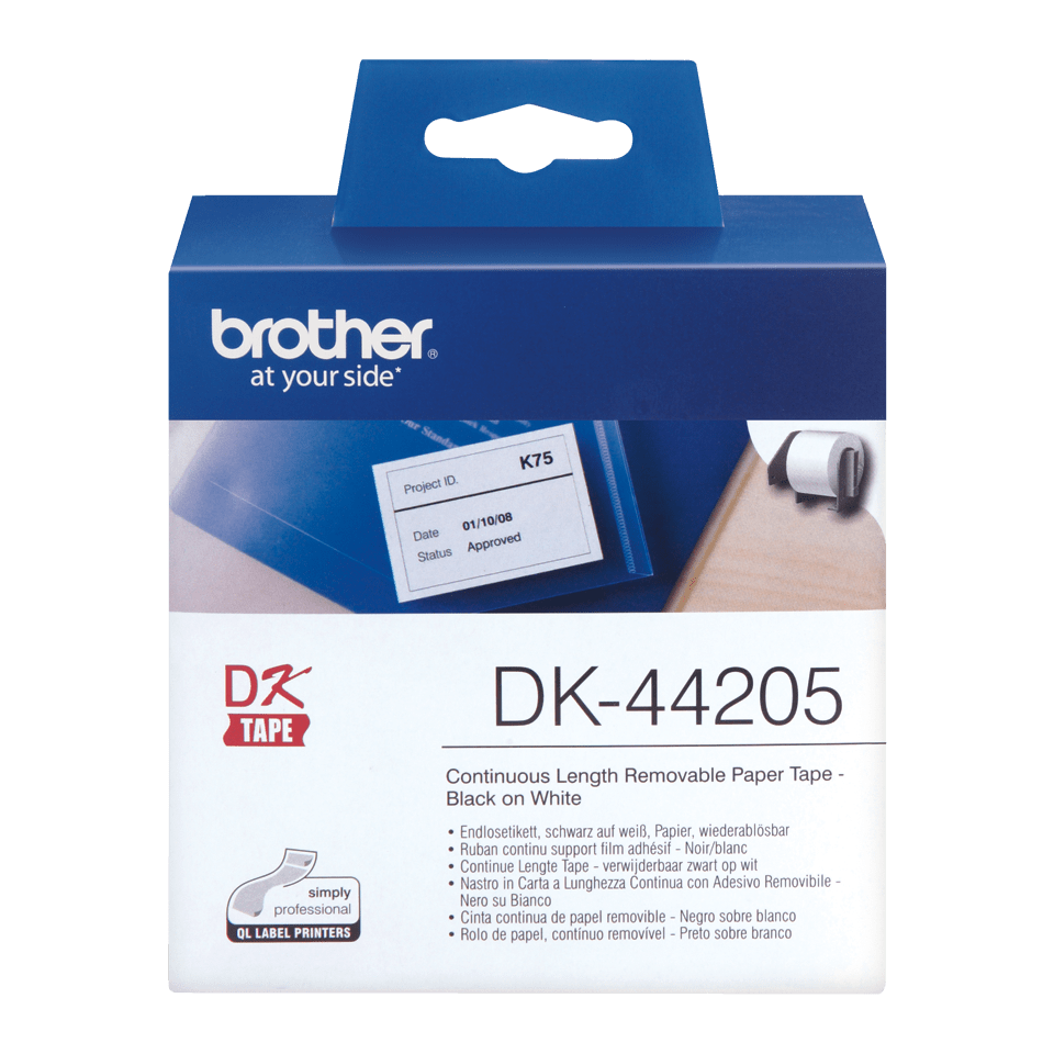 DK44205 Brother 62mm Continuous Removable Label Paper Tape White