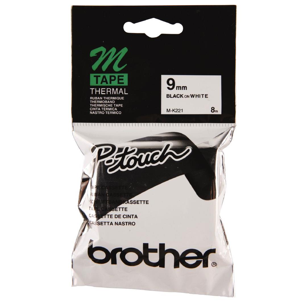 MK221 Brother P-Touch 9mm Plastic Tape Black on White