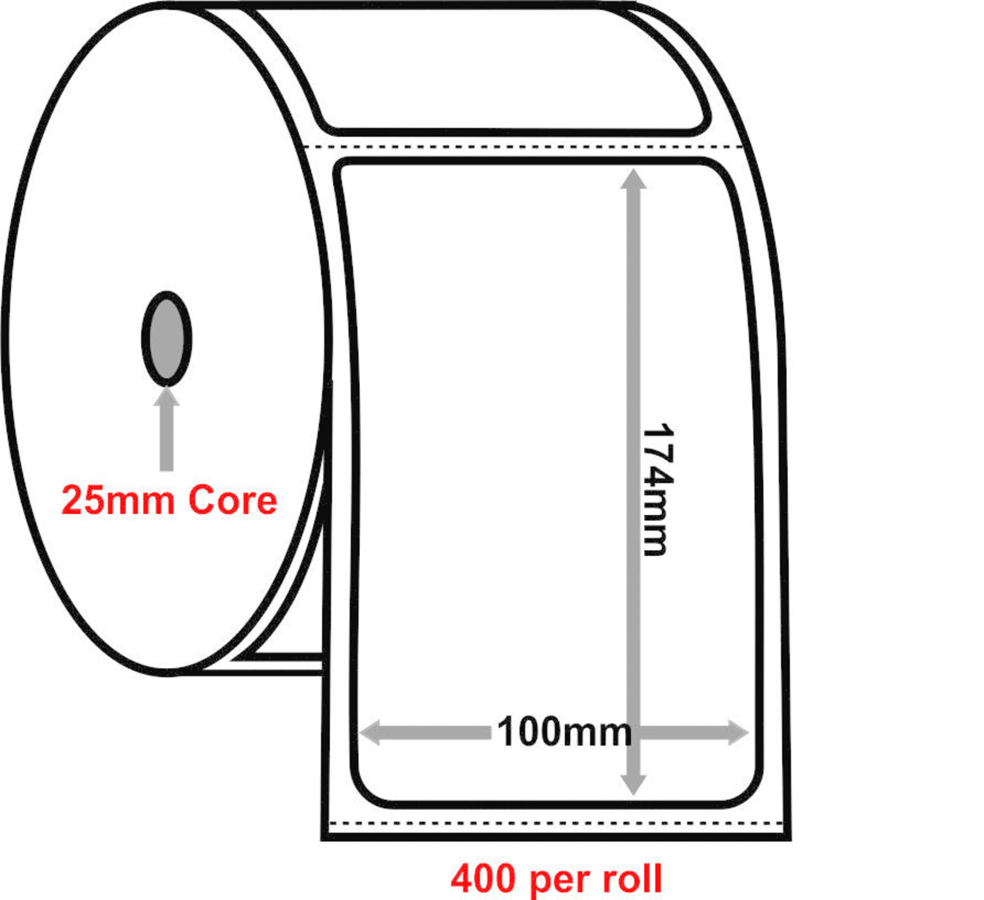 Courier Label 100x174mm Core - 400 per Roll