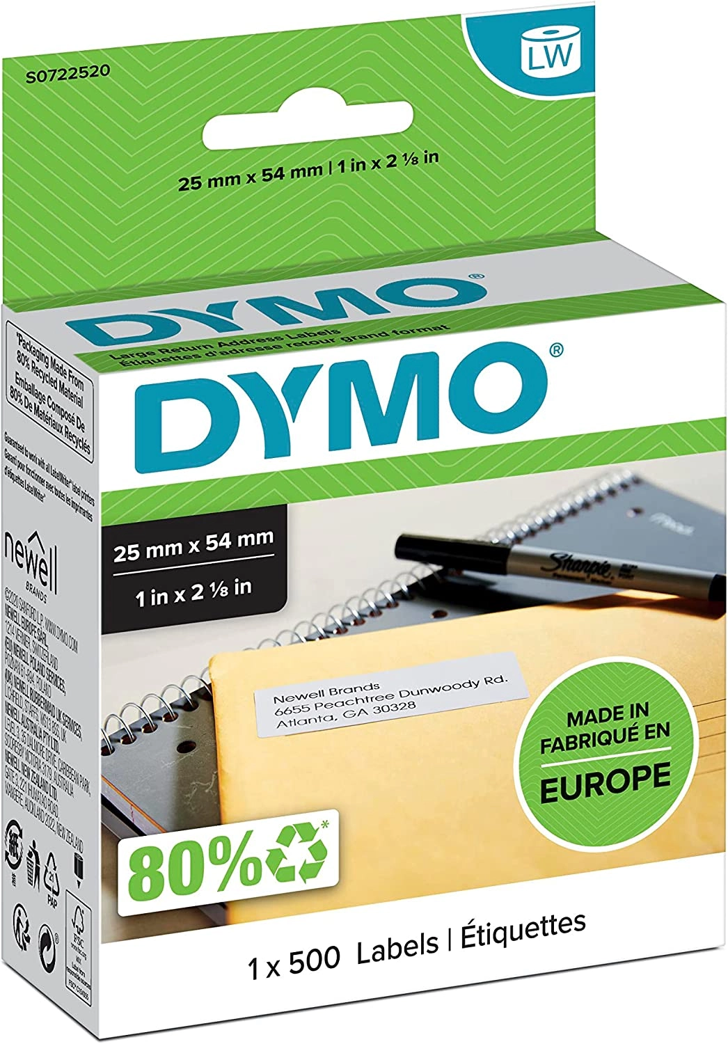 S0722550 Dymo LW 19mm x 51mm 500 Labels per Roll