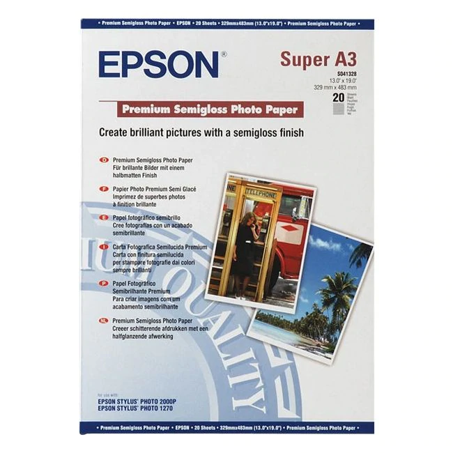A3+ 251gsm Epson Premium Semigloss Photo Paper  20 sheets