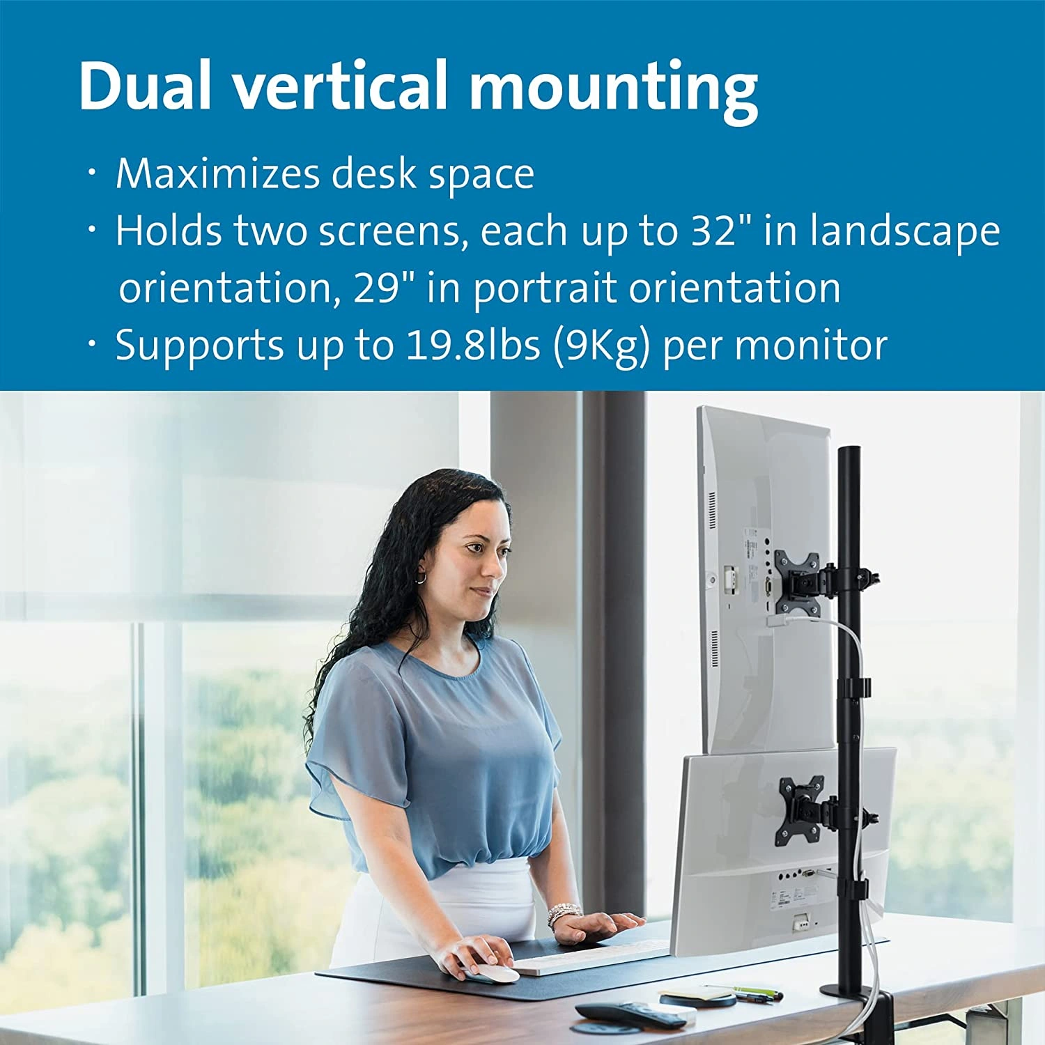 Kensington Vertical Stacking Dual Monitor, VESA 75x75 & 100x100