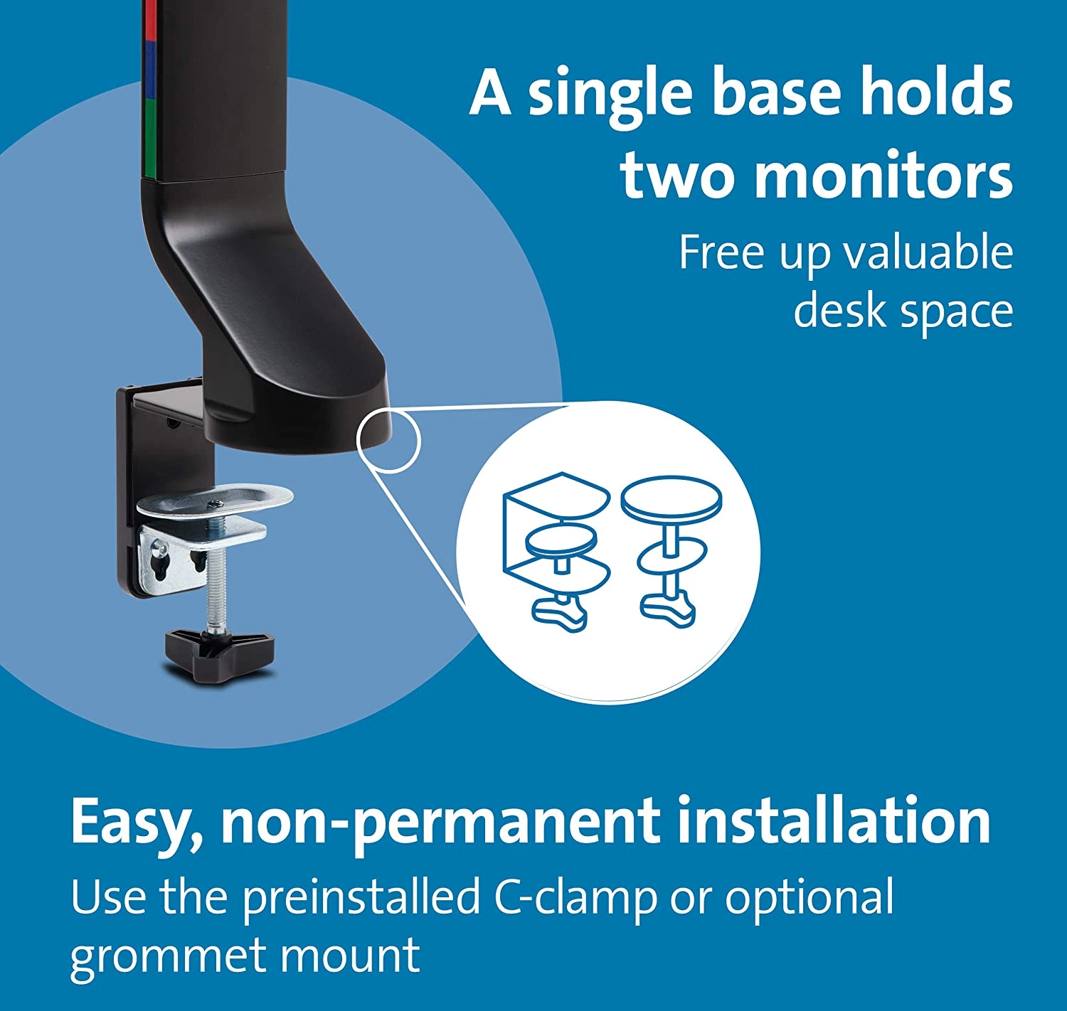 TechWarehouse Kensington SmartFit Shallow Desk Mount Dual Monitor, VESA 75x75 & 100x100 Kensington