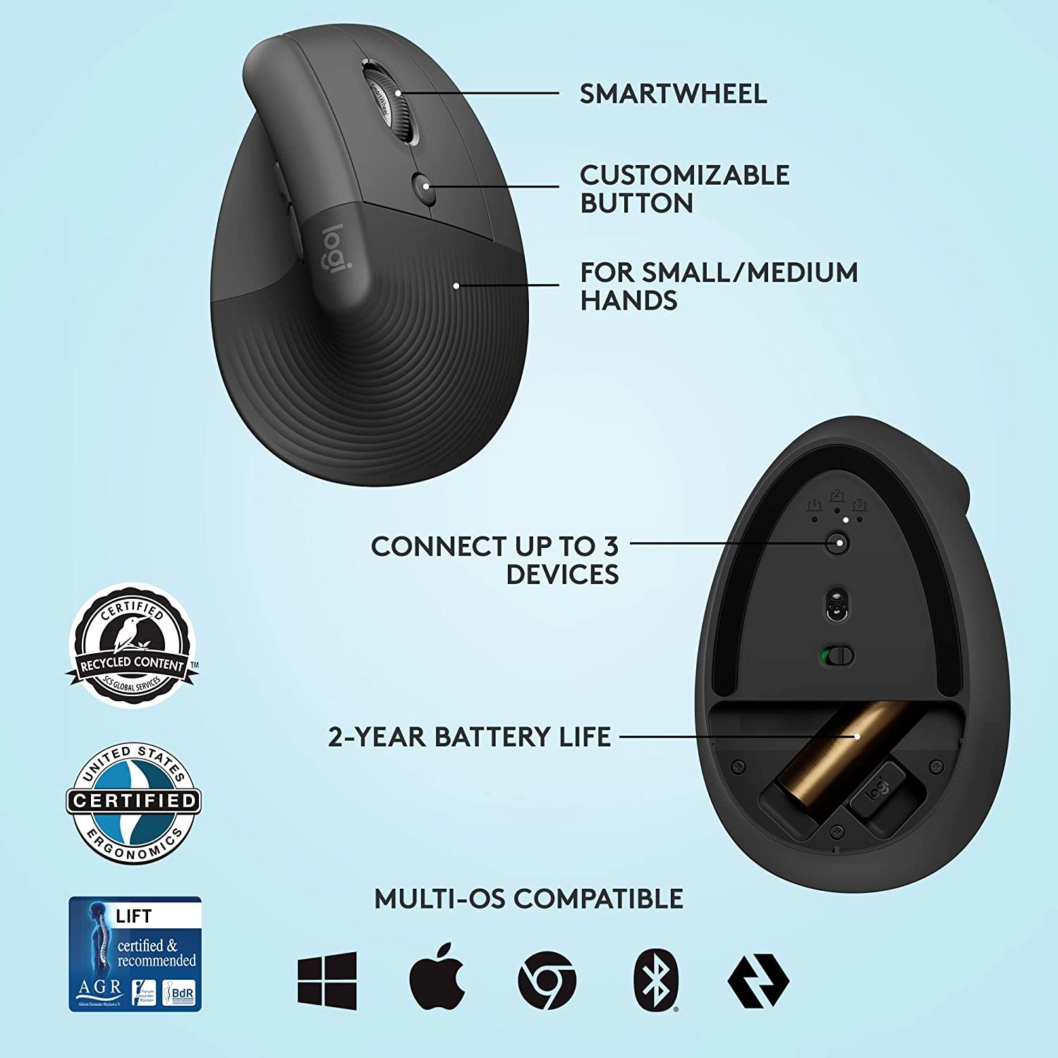 TechWarehouse Logitech Lift Vertical Ergonomic Mouse Wireless Logitech