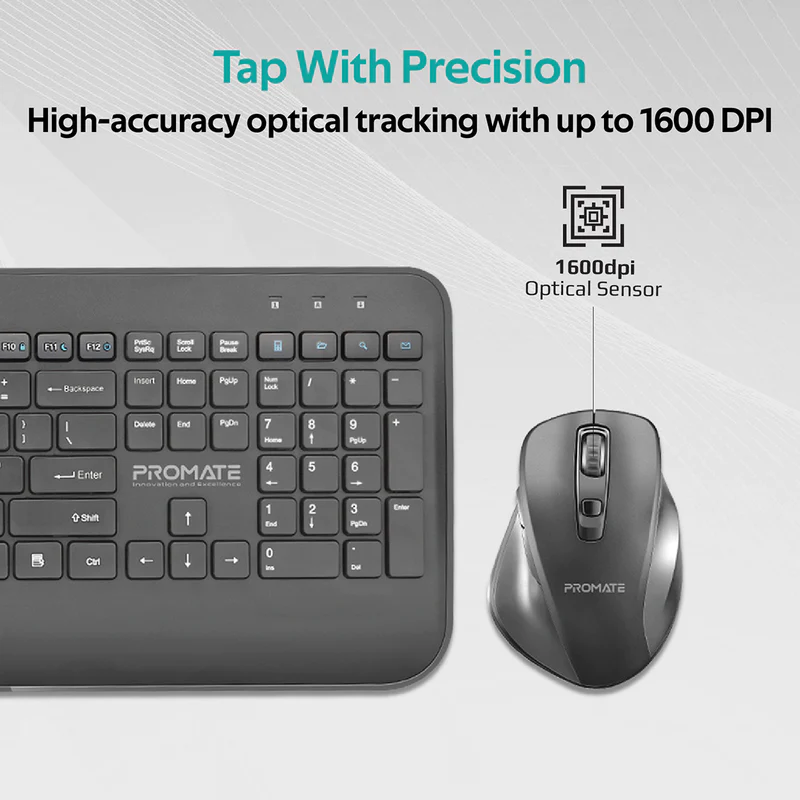 Promate Ergo Wireless Keyboard & Contour Mouse Combo