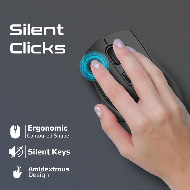 Promate Black Ergonomic Silent Click Wireless Mouse