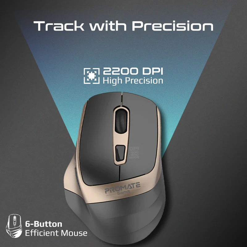 TechWarehouse Promate Gold Ergonomic Silent Click Wireless Mouse Promate
