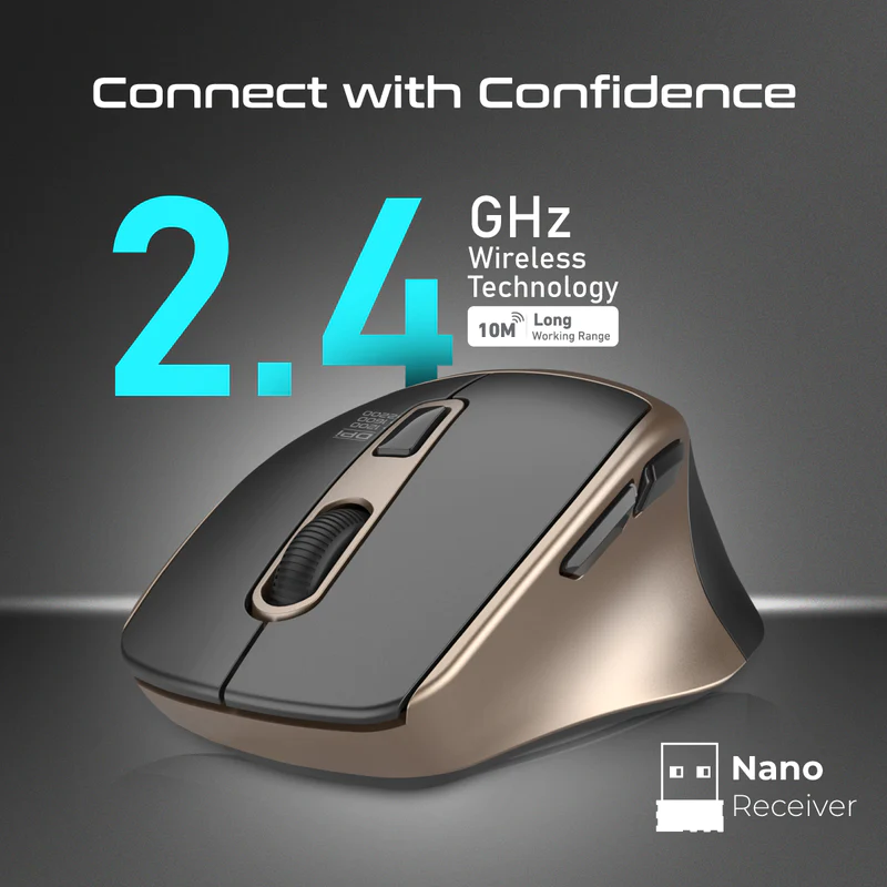 TechWarehouse Promate Gold Ergonomic Silent Click Wireless Mouse Promate