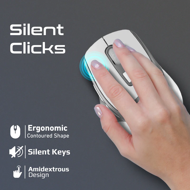 Promate White Ergonomic Silent Click Wireless Mouse